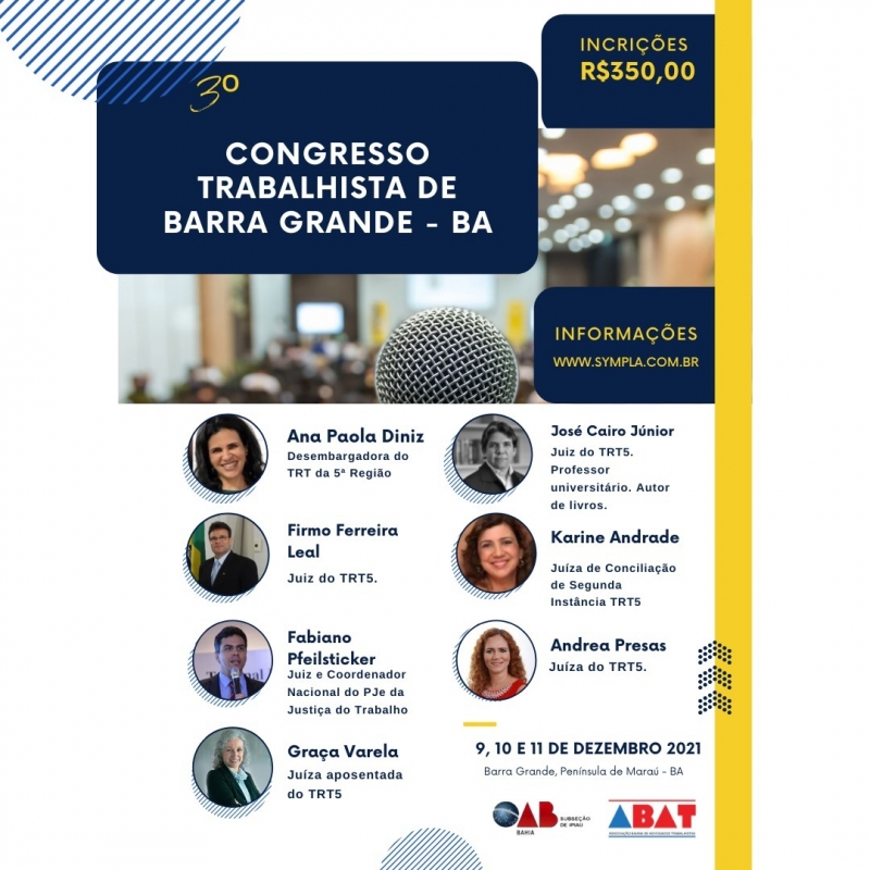 Magistratura da Bahia promove 3º Congresso Trabalhista de Barra Grande 