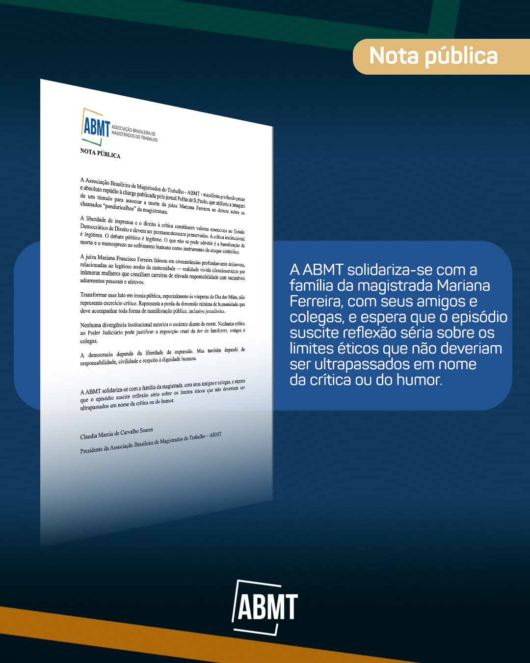 ABMT emite nota em razão de charge publicada pela Folha de S. Paulo